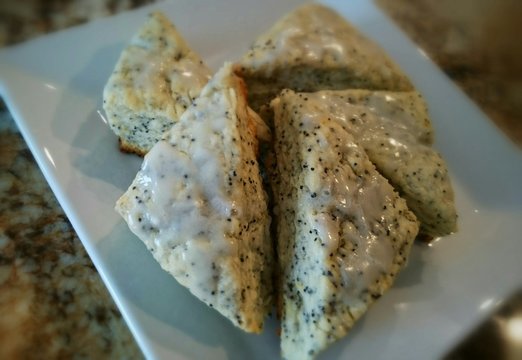 High Angle View Of Lemon Poppy Seeds Scones In Plate