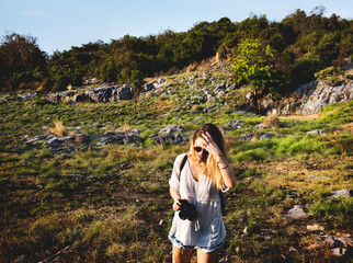 Naklejka premium Young Woman Travel Nature Concept