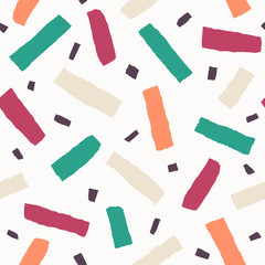 Multicolor confetti seamless pattern. Colorful abstract background. Hand drawn vector illustration.