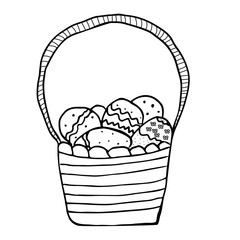 Easter eggs in a basket. Easter. Hand drawing, vector. Separately on a white background.