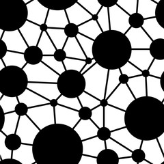 Seamless pattern. Black circles of different sizes connected by lines.