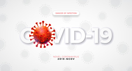 Covid-19. Coronavirus Outbreak Design with Falling Virus Cell and Typography Letter on Light Background. Vector 2019-ncov Corona Virus Illustration on Dangerous SARS Epidemic Theme for Banner.