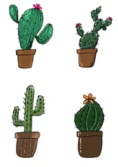 Fotobehang Cactus in pot cactus handgetekende illustratie, kunstmuur inspiratie