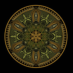 Round Ornament Mandala Pattern Vintage decorative elements Design Vector on Black Background, Vintage Elegant Vector Illustration