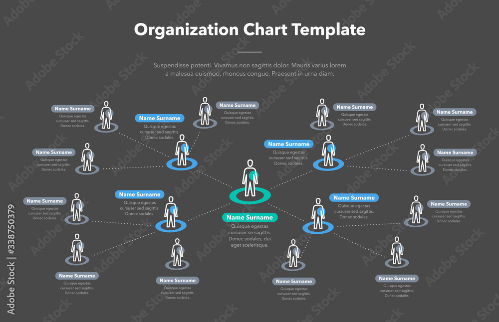 Aufkleber Modern simple company organization hierarchy schema template with place for your content - dark version. Easy to use for your website or presentation.