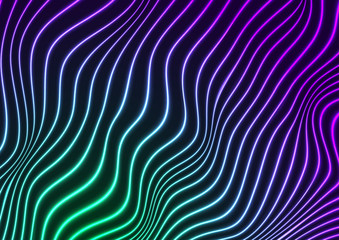 Abstract futuristic green violet neon wavy lines graphic design. Curved 3d flowing waves tech background. Vector illustration