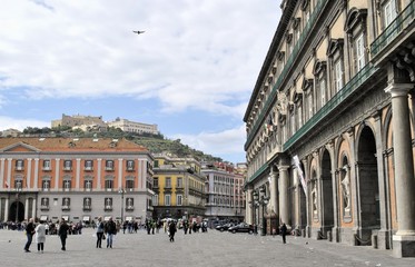 Napoli old Italian town urban panorama antique architecture city square people streetscape...