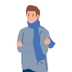man with scarf sick of covid 19 vector illustration design