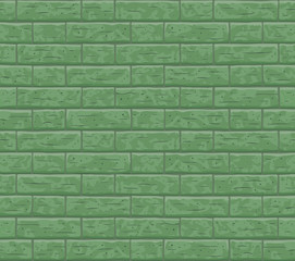 Brick green wall seamless pattern background. Camouflage texture of green cartoon brick wall vector pattern illustration. Square seamless brick camo texture background.