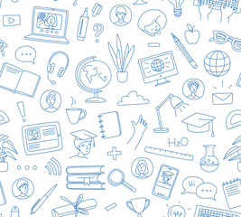 Learning online, e-learning video call chat with class. Distance education