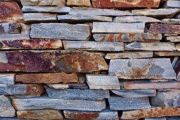 blue stone wall, broken building facade