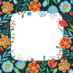 Fototapeta premium Hand-painted watercolor floral frame. Botanical illustration with space for text. Decor for invitations, greeting cards, posters, design elements.