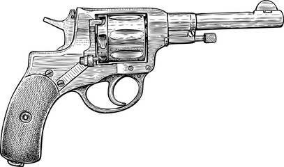 Hand drawn of revolver of the Nagant system 1895 years
