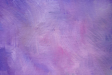 The texture of the canvas and brush marks. Lilac color, close-up, background. - 338754304