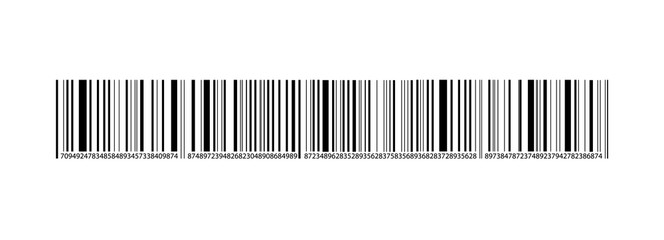 Vector black bar code stripe, isolated, random numbers, barcode template. - obrazy, fototapety, plakaty