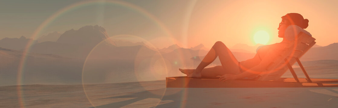 woman sunbathing on a sunbed