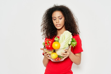 young woman with fruits