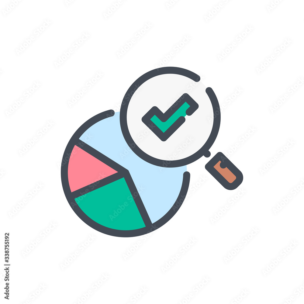 Poster statistics search color line icon. chart research with checkmark vector outline colorful sign.