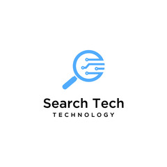 Creative modern search data technology with magnifying glass logo icon vector sign 