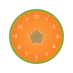 Papaya slice concept, Printable clock face template isolated on white background. Clock dial with ripe papaya.