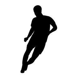 white background, black silhouette of a male soccer player running