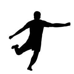white background, black silhouette of a male soccer player running