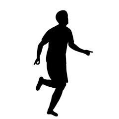 Fototapeta na wymiar white background, black silhouette man soccer player runs, sport