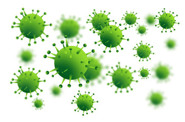 Design of a coronavirus outbreak with a viral cell in microscopic form. Vector illustration template on the topic of a dangerous SARS epidemic for an advertising banner or leaflet.