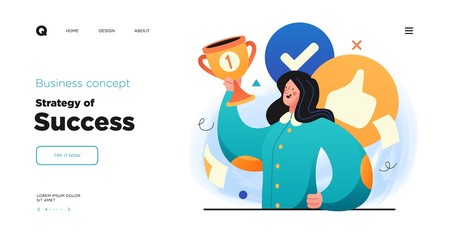 Business Leadership website Landing page template designs. Web page layout with modern business concept illustration.
