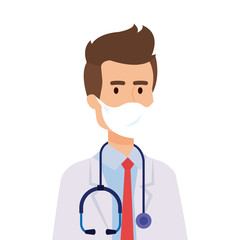 doctor male with face mask isolated icon vector illustration design