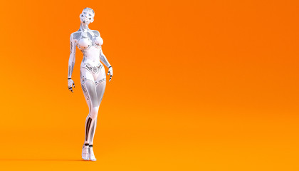 Woman robot. Metal droid. Artificial Intelligence.