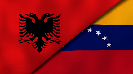 Fototapeta premium The flags of Albania and Venezuela. News, reportage, business background. 3d illustration