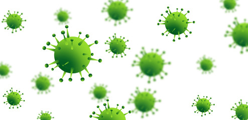 Design of a coronavirus outbreak with a viral cell in microscopic form. Vector illustration template on the topic of a dangerous SARS epidemic for an advertising banner or leaflet.