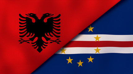 The flags of Albania and Cape Verde. News, reportage, business background. 3d illustration