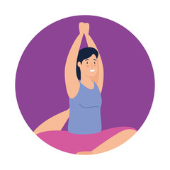 woman practicing yoga in frame circular vector illustration design