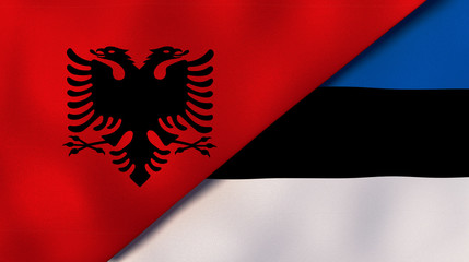 Obraz premium The flags of Albania and Estonia. News, reportage, business background. 3d illustration