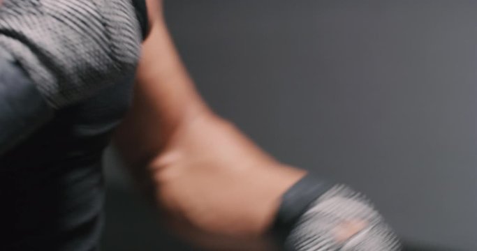 Boxers fists punching while shadowboxing,
