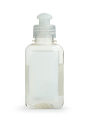 Antiseptic hand sanitizer transparent bottle. Empty label for your design. Antibacterial, hydro alcoholic gel, ethyl alcohol