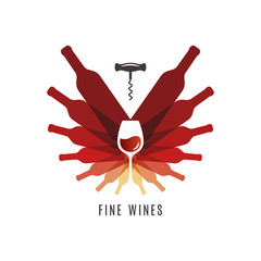 Wine bottles with glass logo. Wine cellar screw