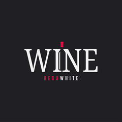 Wine logo with wine bottle on black background - 338764566