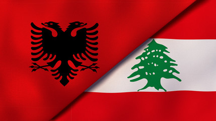 The flags of Albania and Lebanon. News, reportage, business background. 3d illustration
