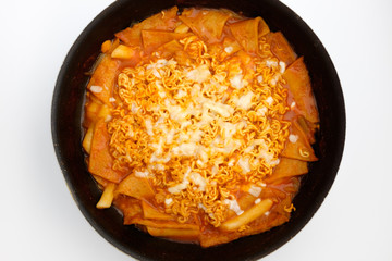 Spicy Tteokbokki on white background