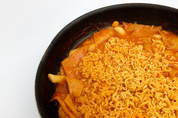 Spicy Tteokbokki on white background