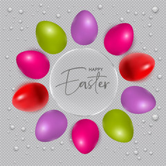 Easter poster and banner template with Easter eggs. Congratulations and gifts on the day of the Passover in a reclining style. Promotion and trading template for Easter