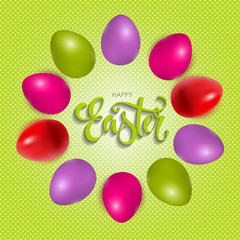 Easter poster and banner template with Easter eggs. Congratulations and gifts on the day of the Passover in a reclining style. Promotion and trading template for Easter