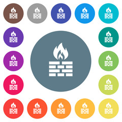 Firewall flat white icons on round color backgrounds