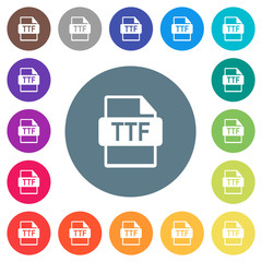 TTF file format flat white icons on round color backgrounds
