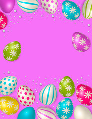 Easter poster and banner template with Easter eggs. Congratulations and gifts on the day of the Passover in a reclining style. Promotion and trading template for Easter