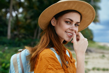 cheerful woman tourist travel vacation beach