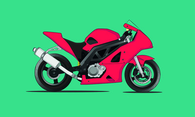 Vector illustration of a red sports motorcycle. Racing Superbike side profile.